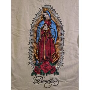 Primitive Skateboards Mission Cream T-Shirt Mens Size S Virgin Mary Rhinestone